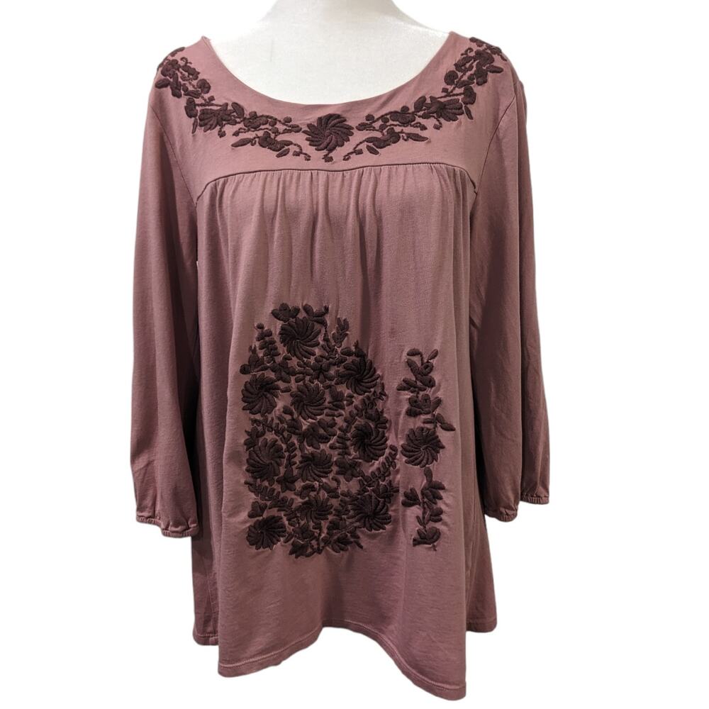 Garnet Hill Folkloric Embroidered Knit Top Medium